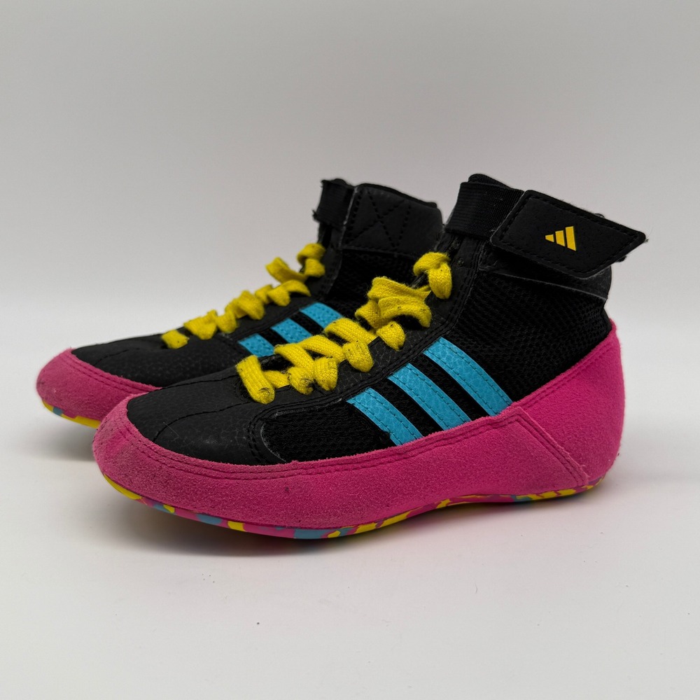 Adidas HVC Wrestling Shoes Kids 11K Black Pink Blue JQ4995 High Top Sneaker